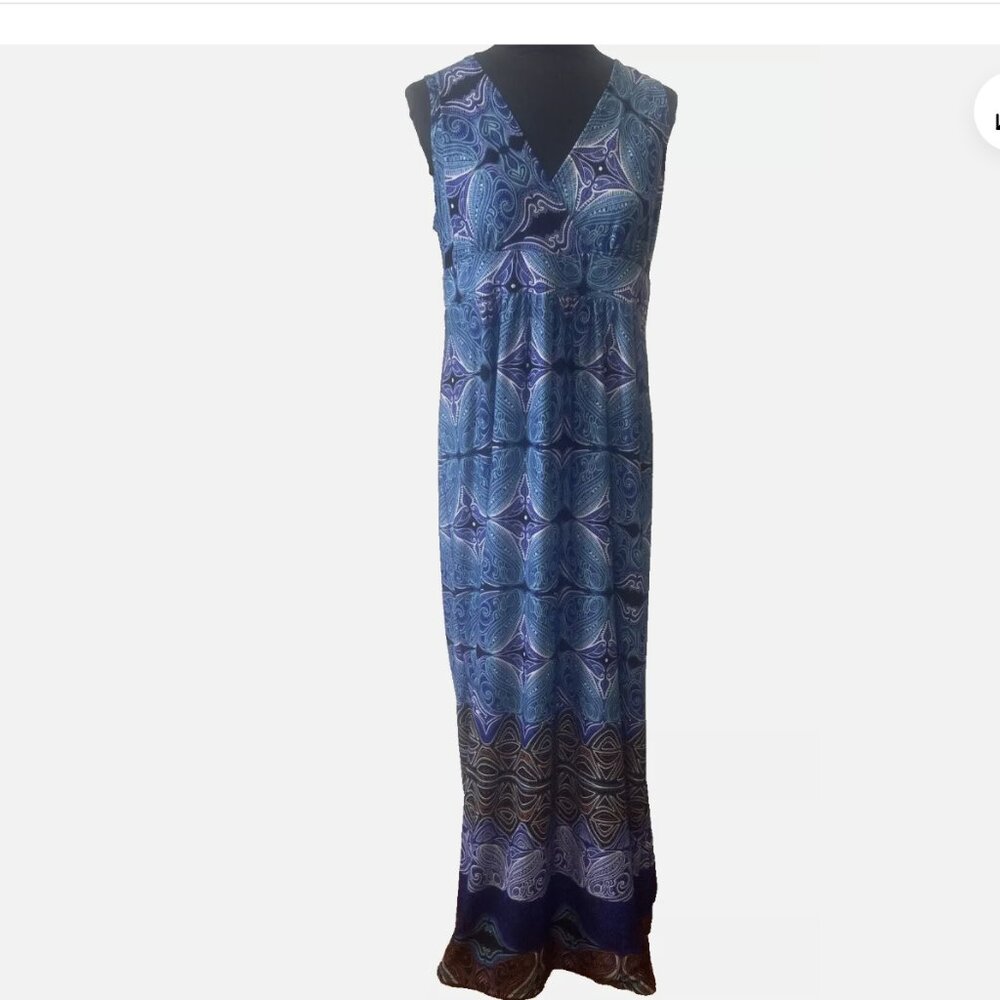NY Collection Large Maxi A-Line Dress Sleeveless Stretch Empire Waist Colorful